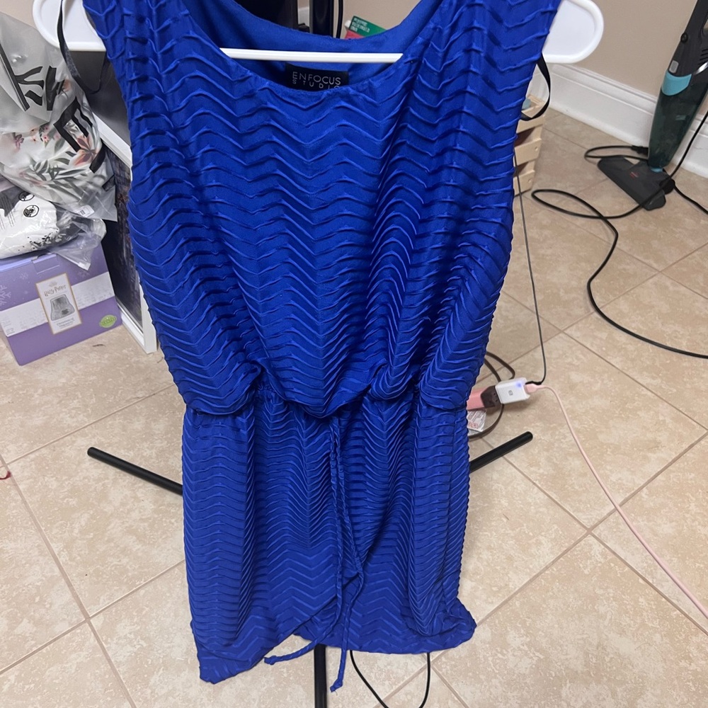 Blue Sleeveless Dress with Textured Design